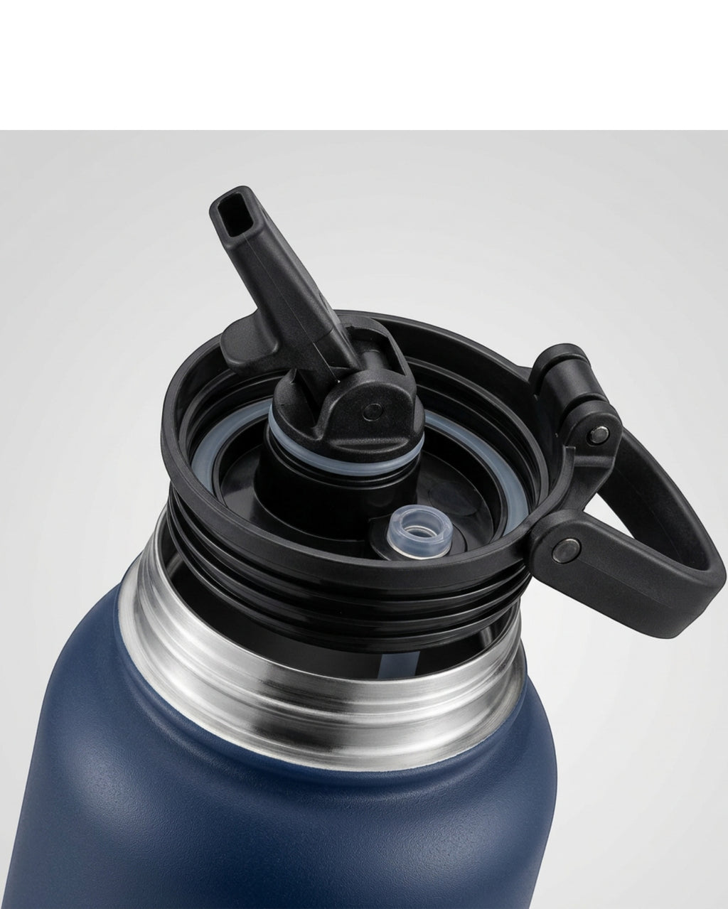 Zptwv Wide-Mouth Insulated Bottle with Folding Straw Lid 32 oz Navy - Detail view